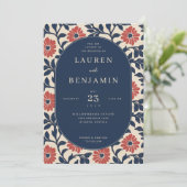 Elegant Navy Floral Wedding Invitation Kaart (Staand voorkant)