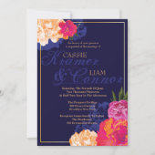Elegant Navy Floral Wedding Invitations Kaart (Voorkant)