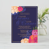 Elegant Navy Floral Wedding Invitations Kaart (Staand voorkant)
