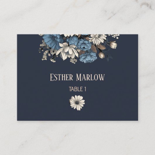 Elegant Navy Floral Wedding  Plaatskaartje (Voorkant)