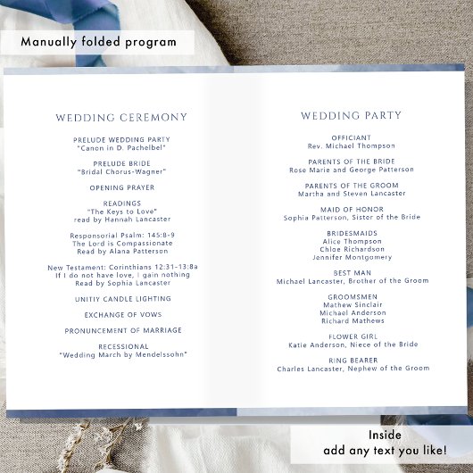 Elegant Navy Folded Wedding Ceremony Program