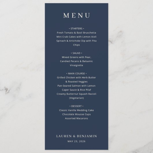 Elegant Navy Formal Menu (Voorkant)