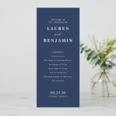 Elegant Navy Formal Wedding Ceremony Programmakaart (Staand voorkant)
