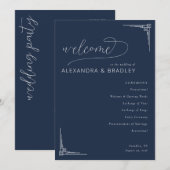 Elegant Navy Geometric Wedding Ceremony Schedule Programmakaart (Voorkant / Achterkant)