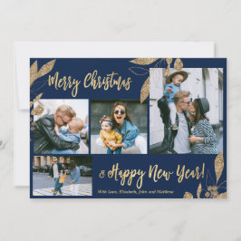 Elegant Navy Gold 4 Photo Collage-kerstkaart