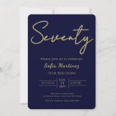 Elegant Navy & Gold 70th Birthday Invitation Kaart (Voorkant)