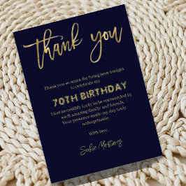 Elegant Navy Gold 70th Birthday Thank You Card Bedankkaart
