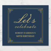 Elegant Navy Gold 80th Birthday Let's Celebrate Sparkling Wijnetiket (Enkel label)