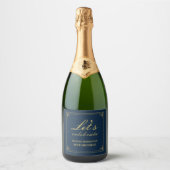 Elegant Navy Gold 80th Birthday Let's Celebrate Sparkling Wijnetiket (Voorkant)