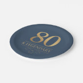 Elegant Navy & Gold 80th & Legendary Birthday Papieren Bordje (Gekanteld)