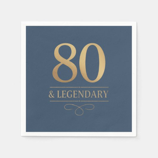Elegant Navy & Gold 80th & Legendary Birthday Servet (Voorkant)