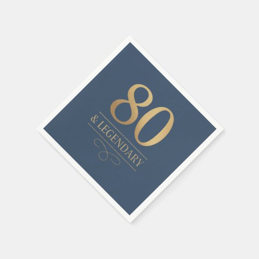 Elegant Navy & Gold 80th & Legendary Birthday Servet (Hoek)