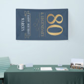 Elegant Navy & Gold 80th & Legendary Birthday Spandoek (Beurs)