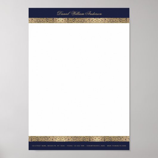  Elegant Navy & Gold A4 Letterhoofd Download Poster (Voorkant)