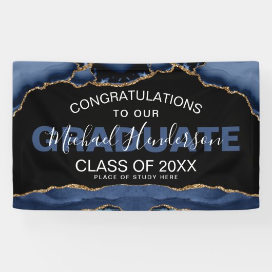 Elegant Navy & Gold Abstract Afstuderen Banner (Horizontaal)