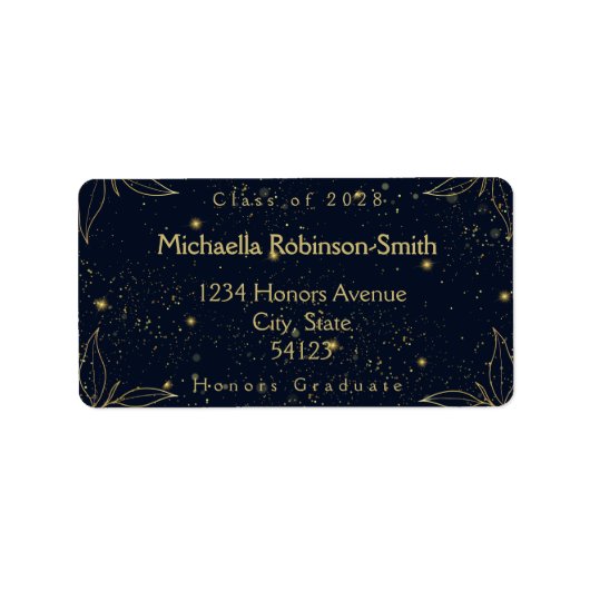 Elegant Navy Gold Afstuderen Adres Etiket (Voorkant)