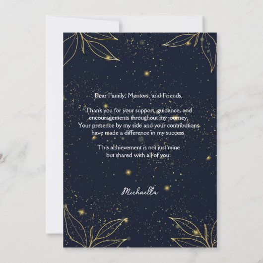 Elegant Navy Gold Afstuderen Bedankkaart (Achterkant)