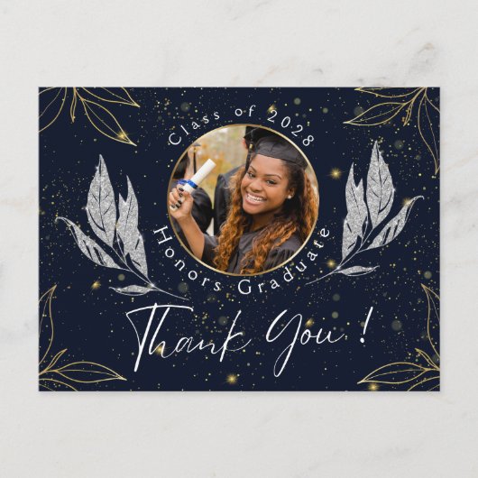 Elegant Navy Gold Afstuderen Bedankt Briefkaart (Voorkant)