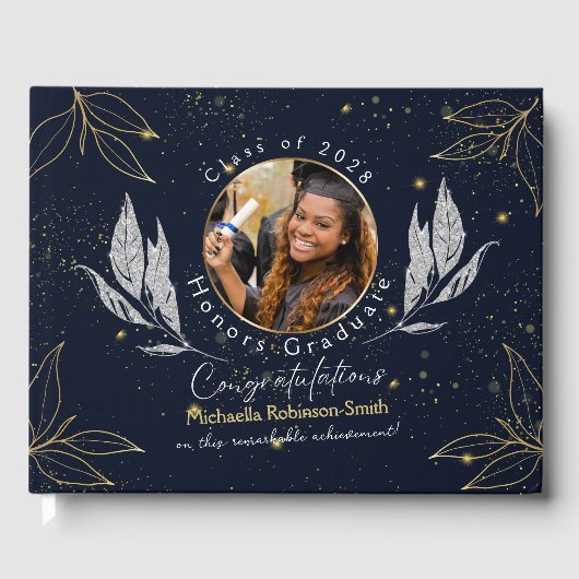 Elegant Navy Gold Afstuderen gastenboek (Voorkant)