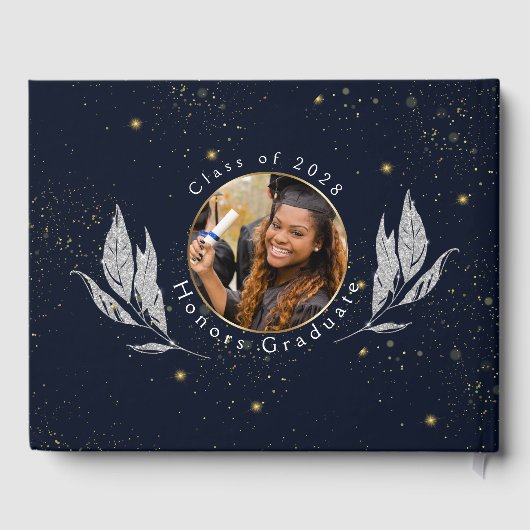 Elegant Navy Gold Afstuderen gastenboek (Achterkant)