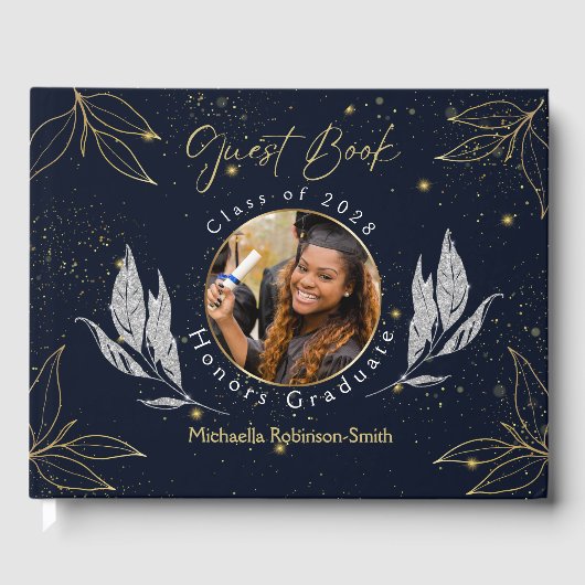 Elegant Navy Gold Afstuderen gastenboek (Voorkant)