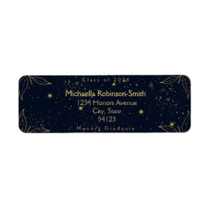 Elegant Navy Gold Afstuderen Retouradres Etiket