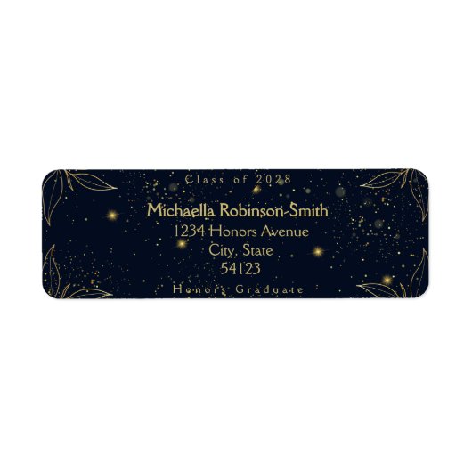 Elegant Navy Gold Afstuderen Retouradres Etiket (Voorkant)