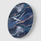 Elegant Navy Gold Agate Abstract Silver Numbers Grote Klok (Hoek)