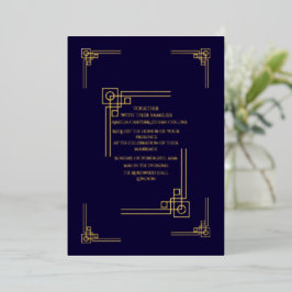 Elegant Navy& Gold Art Deco Personalized Folie Uitnodiging