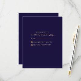 Elegant Navy& Gold Art Deco Personalized RSVP Kaartje