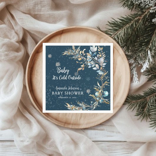 Elegant Navy Gold Baby Its Cold Outside Shower Servet