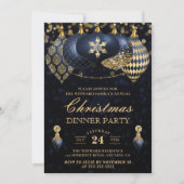 Elegant Navy & Gold Baubles kerstdiner Kaart (Voorkant)