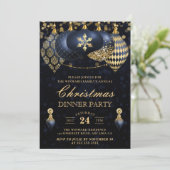 Elegant Navy & Gold Baubles kerstdiner Kaart (Staand voorkant)