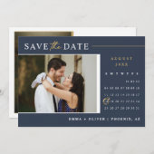 Elegant Navy Gold Bewaar de datum Kalender QR Code Kaart (Voorkant / Achterkant)