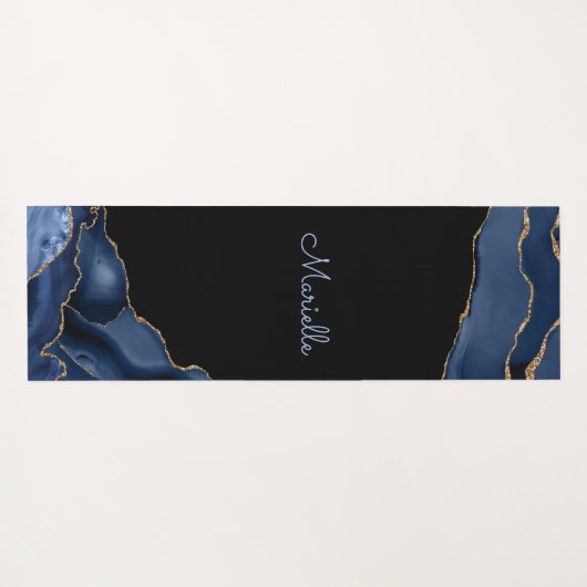 Elegant Navy Gold Black Agate Geode, gepersonalise Yogamat (Achterkant (horizontaal))