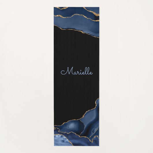 Elegant Navy Gold Black Agate Geode, gepersonalise Yogamat (Voorkant)