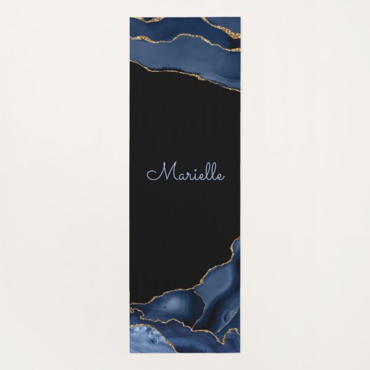 Elegant Navy Gold Black Agate Geode, gepersonalise Yogamat (Achterkant)