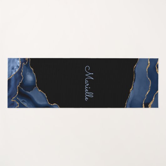 Elegant Navy Gold Black Agate Geode, gepersonalise Yogamat (Voorkant (horizontaal))