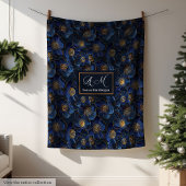 Elegant Navy Gold Blanket Custom Name Floral Art Fleece Deken