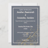 ELEGANT NAVY GOLD BLUSH LEAF WEDING KAART (Voorkant)
