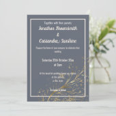 ELEGANT NAVY GOLD BLUSH LEAF WEDING KAART (Staand voorkant)