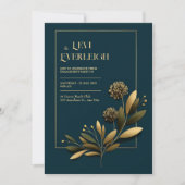 Elegant Navy Gold Botanical Wedding Kaart (Voorkant)