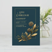 Elegant Navy Gold Botanical Wedding Kaart (Staand voorkant)