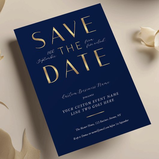 Elegant Navy & Gold Business Event Corporate Save The Date