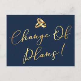 Elegant Navy & Gold Change of Plans Wedding Briefkaart