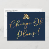 Elegant Navy & Gold Change of Plans Wedding Briefkaart (Voorkant / Achterkant)