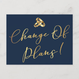 Elegant Navy & Gold Change of Plans Wedding Briefkaart