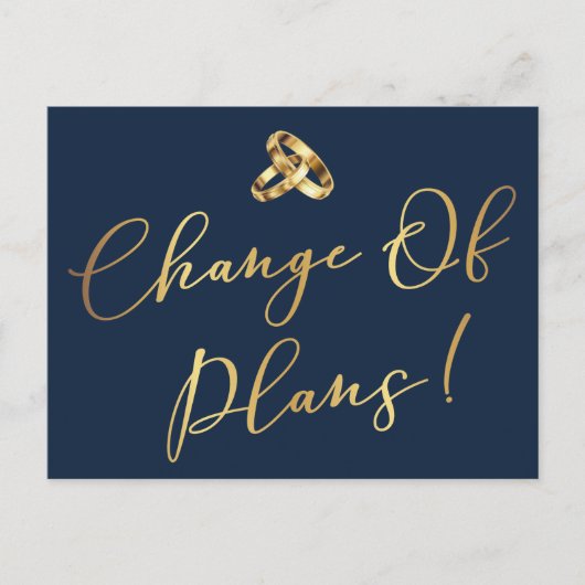 Elegant Navy & Gold Change of Plans Wedding Briefkaart (Voorkant)