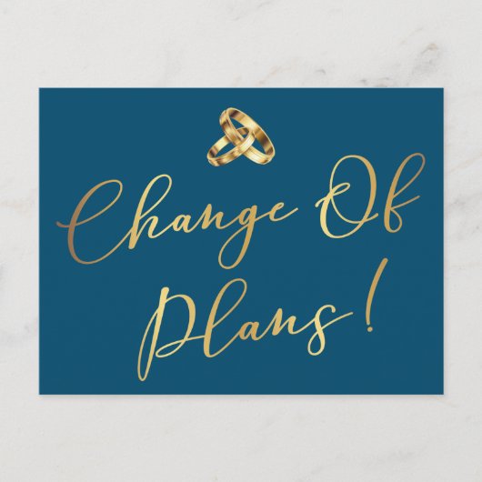 Elegant Navy & Gold Change of Plans Wedding Briefkaart (Voorkant)