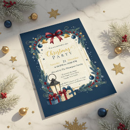 Elegant Navy Gold Christmas Party Kaart